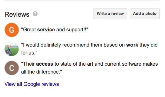 A screenshot of a google review page