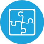 A puzzle icon in a blue circle on a white background.