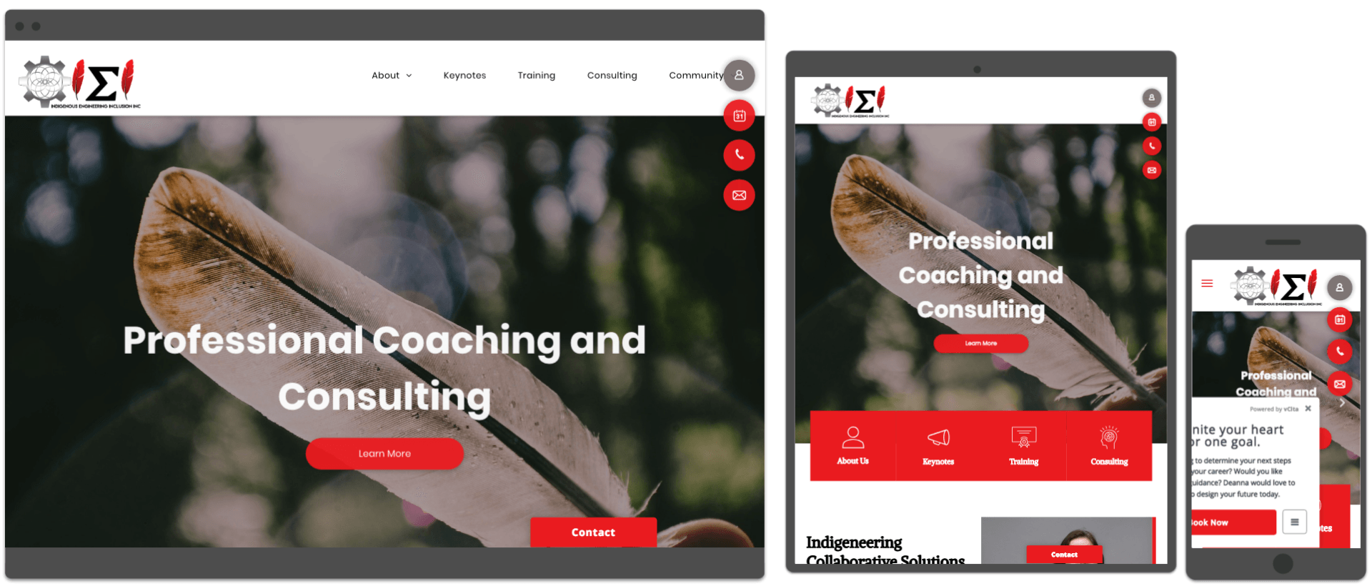 A website for professional coaching and consulting is displayed on a computer , tablet , and phone.