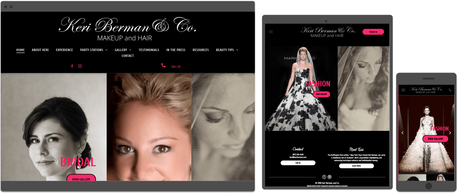 A website is displayed on a tablet and a cell phone.