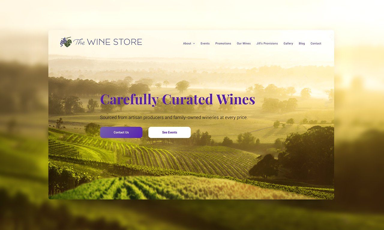 A screenshot of a website for carefully curated wines.