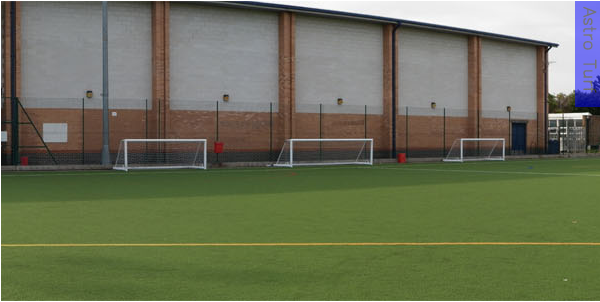 Astroturf pitch with three goal nets