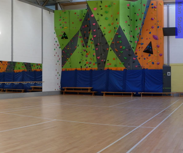 A multi-coloured climbing wall