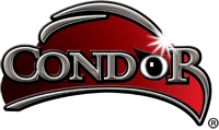 Condor logo, red stylized eagle head and the word