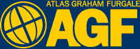 Logo of Atlas Graham Furgale in yellow on a dark blue background with a globe icon.