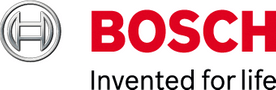 Bosch logo with the company's name in red and the slogan