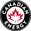 Canadian Energy logo: Black circle with white text, red maple leaf at center.