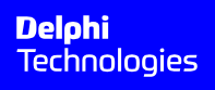 Delphi Technologies logo on a blue background.