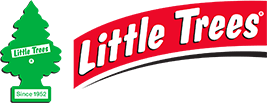 Little Trees logo with green tree shape and red banner with white text.