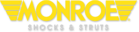 Monroe shocks and struts logo in yellow with grey shadow.