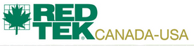 Logo of Red Tek Canada-USA, green text and maple leaf icon.