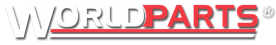 WORLD PARTS logo in white with red text and underline, with a shadow.