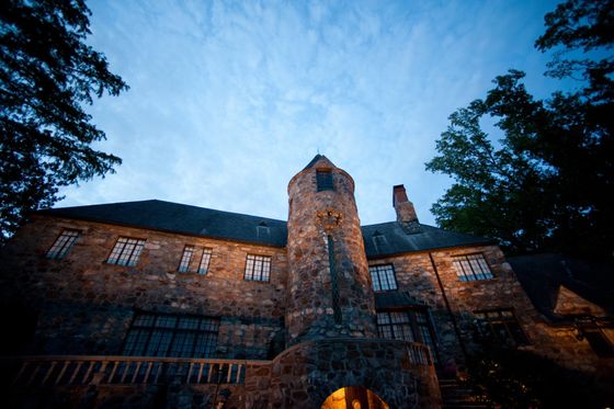 castle corporate venue in the morning with blue sky in central arkansas