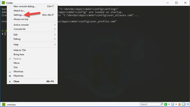 Cmder Console settings