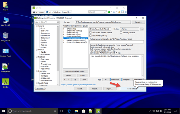 Cmder - Save Settings