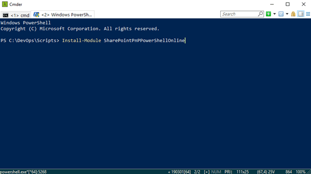 Cmder - PowerShell Shell - displaying Install Module syntax