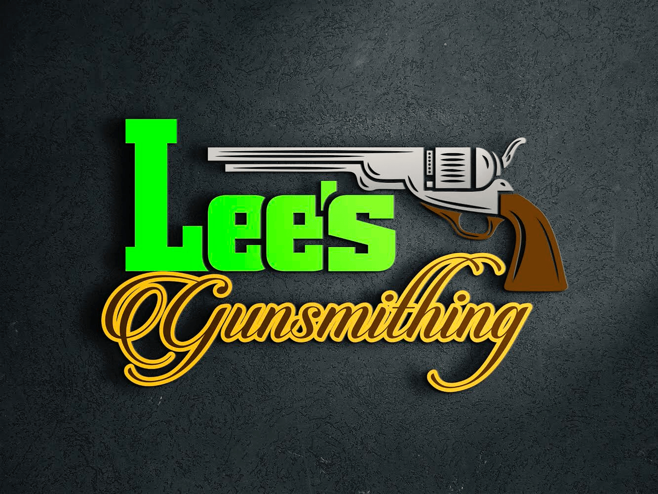 Lees Gunsmithing colored logo with gunmetal background