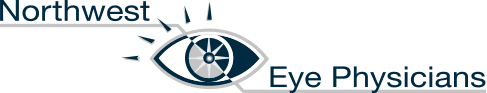 A logo for northwest eye physicians with a picture of an eye