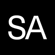 White letters “SA” on a black background.