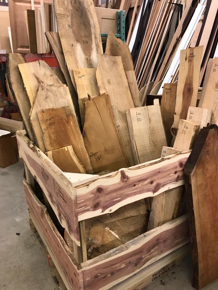 Slabbed lumber and offcuts.