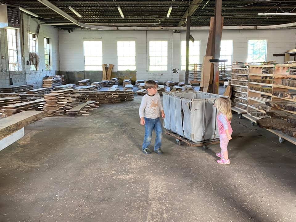 Indoor live edge slab storage