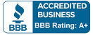 The image displays a seal for a Better Business Bureau (BBB) Accredited Business with an A+ rating. The image displays a seal for a Better Business Bureau (BBB) Accredited Business with an A+ rating.