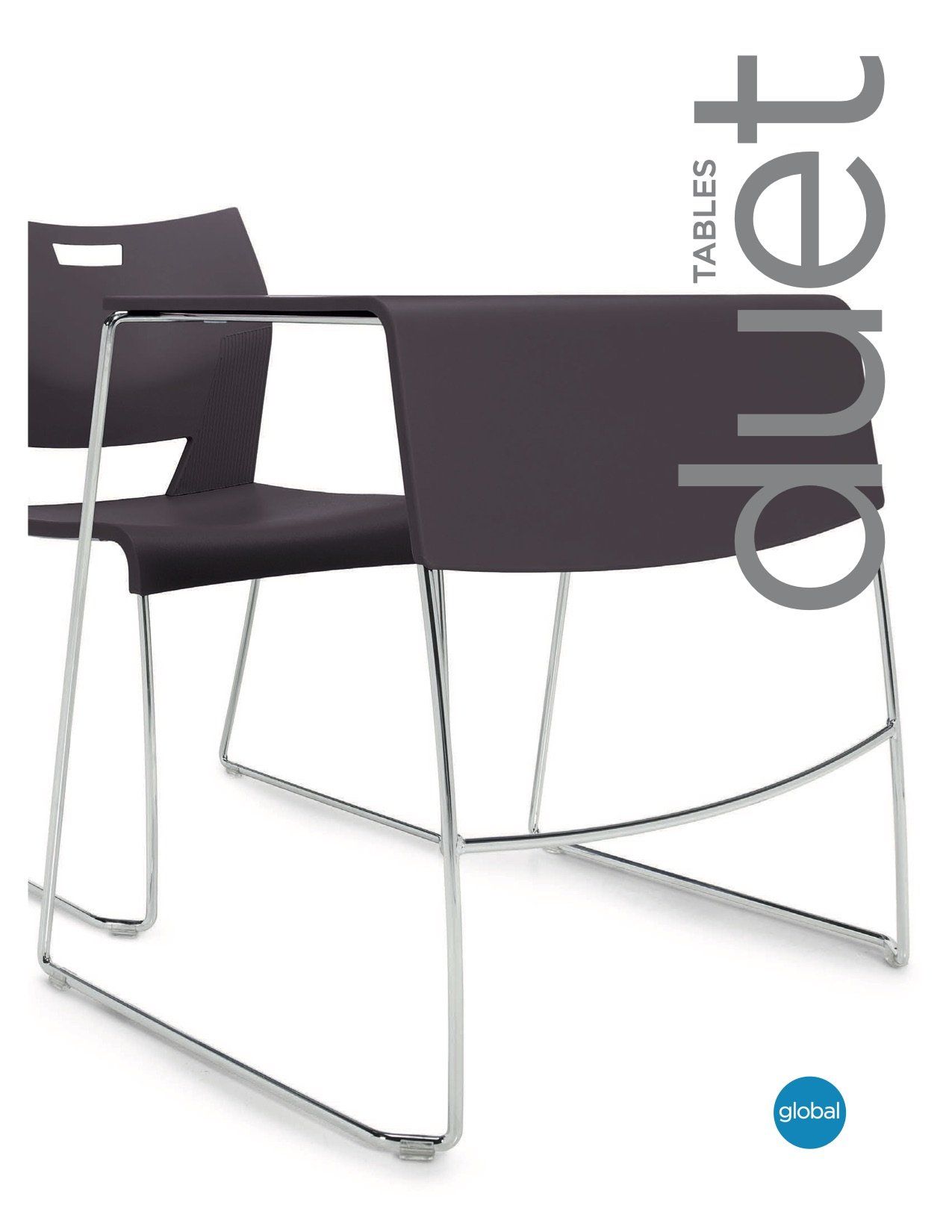 Dark chair and table with chrome legs, by Global.