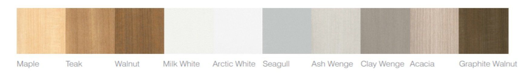 Color swatches: various shades of brown, beige, and gray, labeled with text below each color block.
