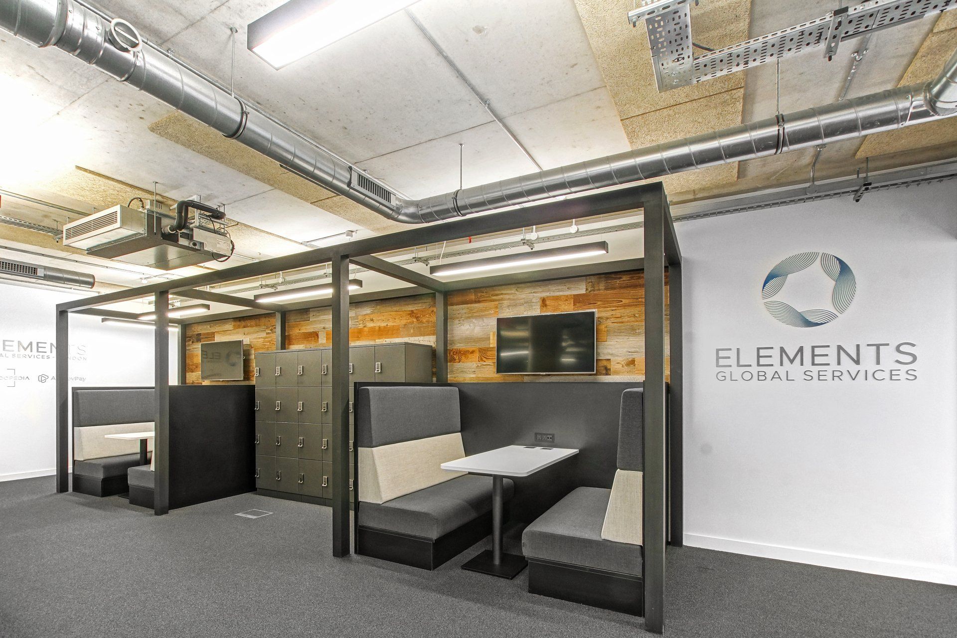 A room with a sign that says elements global services