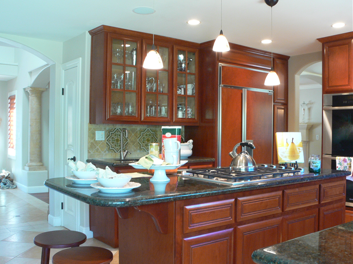 Kitchen remodel with custom cabinets, island, and tile work in Santa Clara, CA