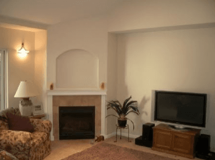 fireplace mantel next to the TV