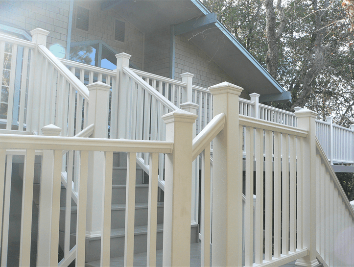 Winding outdoor stairway with white railings in Santa Clara, CA