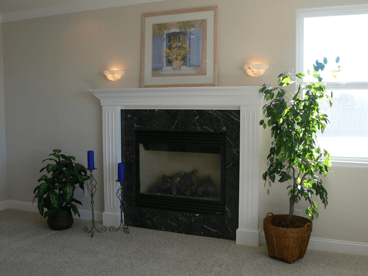 plant next to fireplace mantel