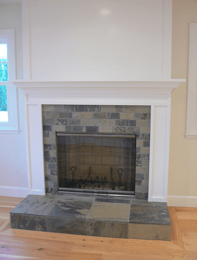 checkered fireplace with mantel