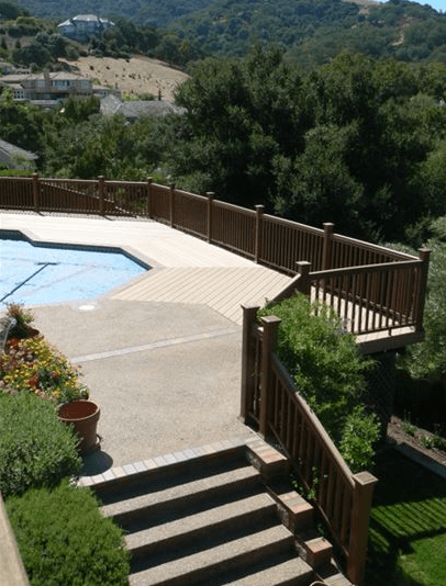 stairs leading up to a pool