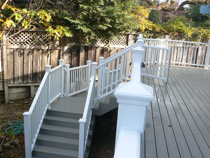 Winding outdoor stairway with white railings in Santa Clara, CA