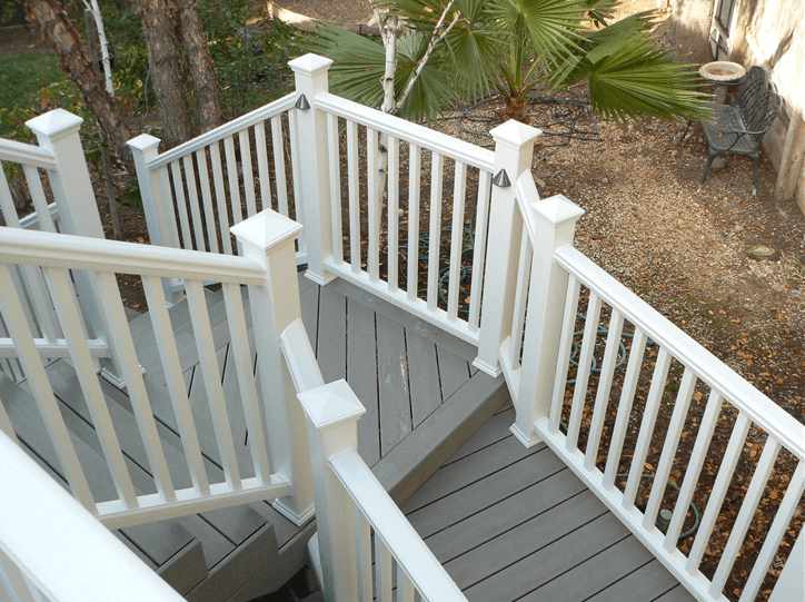 Winding outdoor stairway with white railings in Santa Clara, CA