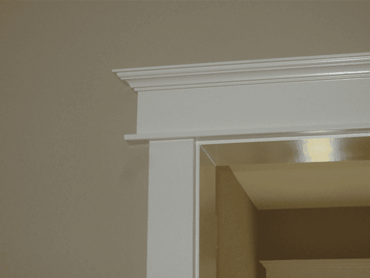 Close up of white wood entryway frame