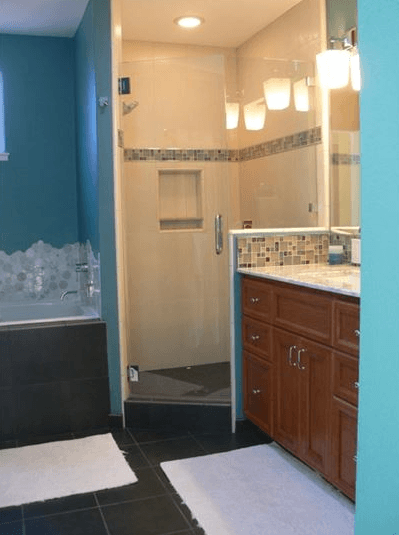 Custom tile work for a standing walk-in shower in Santa Clara, CA