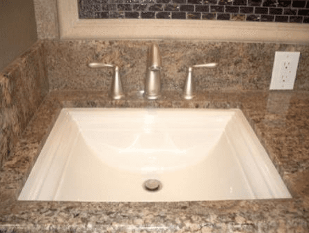 Cusom quartz counter top for a square bathroom sink in Santa Clara, CA