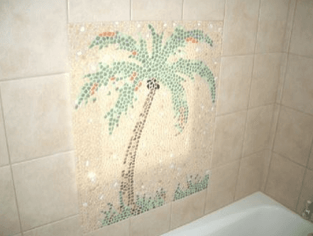 Custom tile work for a palm tree design for a shower wall  mosaic