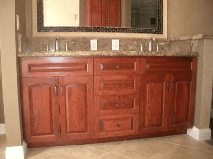 Cherry wood custom cabinets for a bathroom vanity in Santa Clara, CA