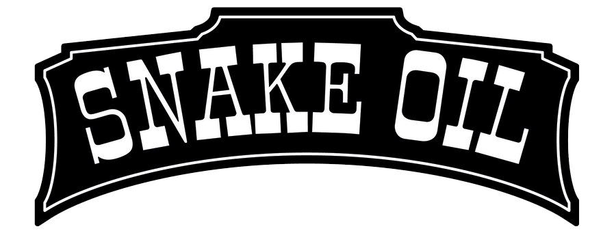A black and white logo for snake oil on a white background.
