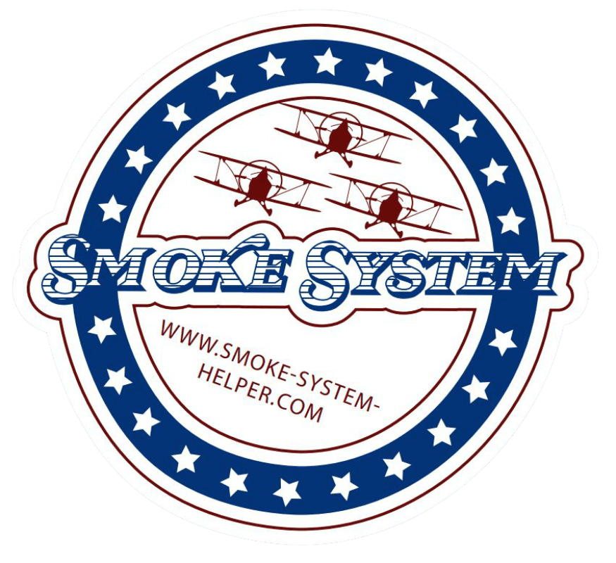 A logo for smoke system helper.com with airplanes on it