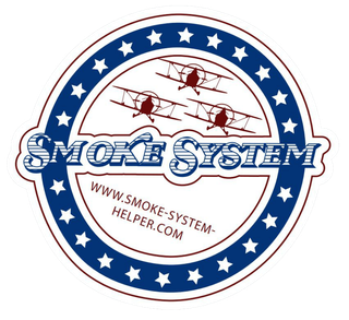A logo for smoke system helper.com with airplanes on it