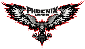 Phoenix Weaponry logo: stylized phoenix with outstretched wings, text overlayed.