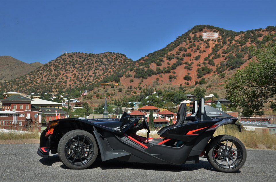 Polaris Slingshot parked at scenic view point in Tucson AZ
