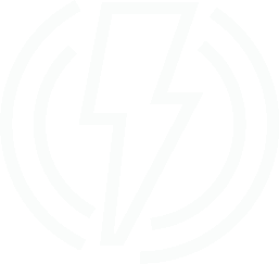 A white lightning bolt icon centered within two concentric semicircles on a black background.