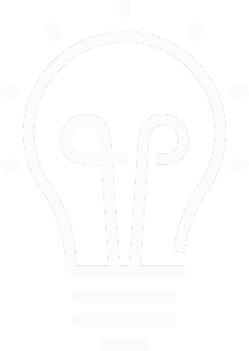 A white line-art icon of a glowing light bulb on a dark background.
