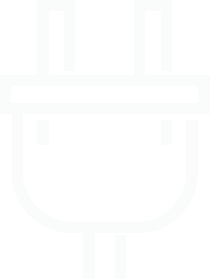 A simple, white line icon of a two-pronged electrical plug on a solid black background.